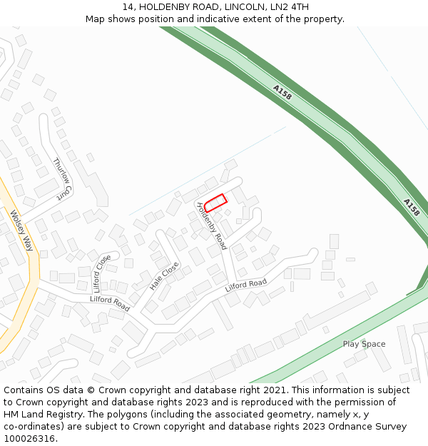 14, HOLDENBY ROAD, LINCOLN, LN2 4TH: Location map and indicative extent of plot