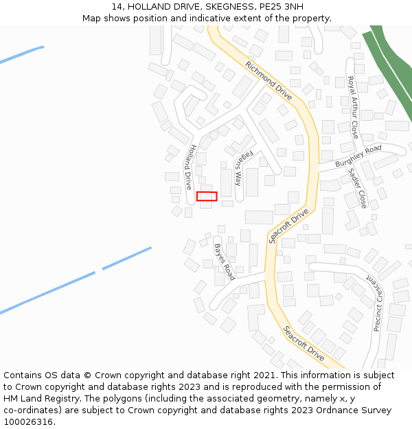 14, HOLLAND DRIVE, SKEGNESS, PE25 3NH: Location map and indicative extent of plot