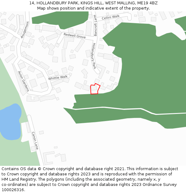 14, HOLLANDBURY PARK, KINGS HILL, WEST MALLING, ME19 4BZ: Location map and indicative extent of plot