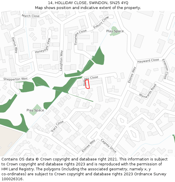 14, HOLLIDAY CLOSE, SWINDON, SN25 4YQ: Location map and indicative extent of plot