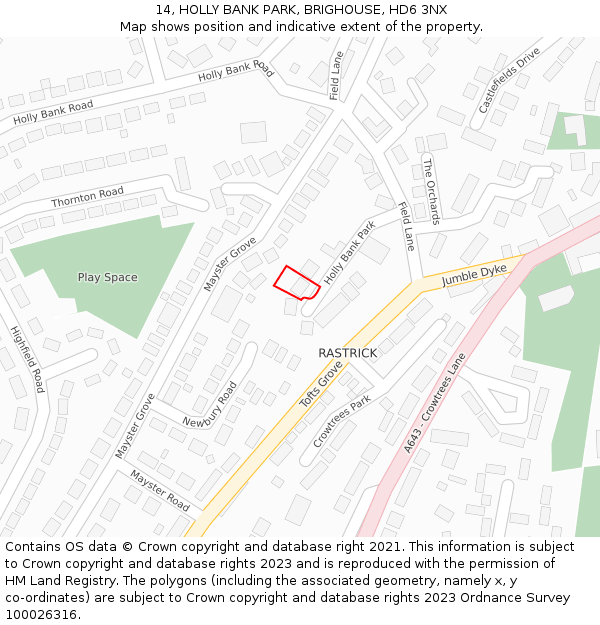 14, HOLLY BANK PARK, BRIGHOUSE, HD6 3NX: Location map and indicative extent of plot
