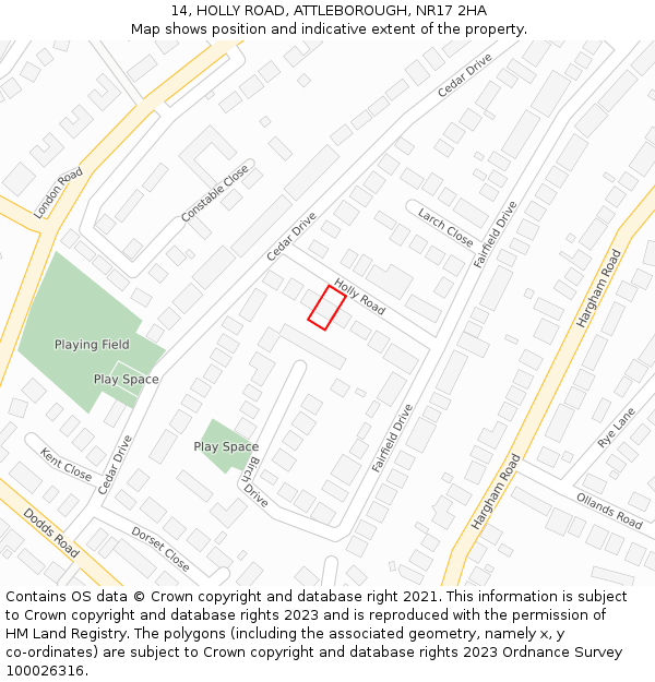 14, HOLLY ROAD, ATTLEBOROUGH, NR17 2HA: Location map and indicative extent of plot