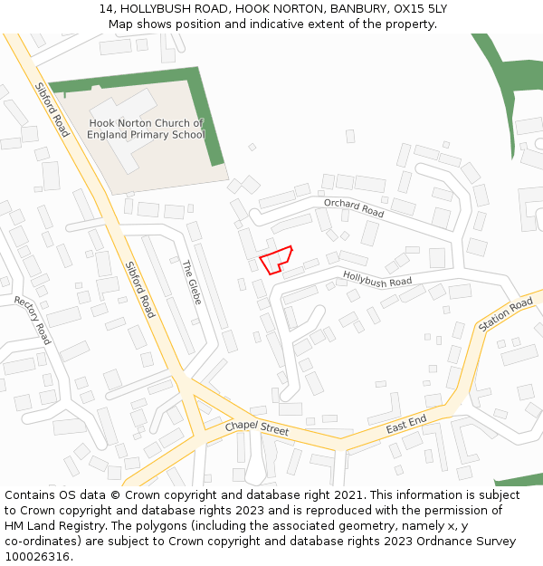 14, HOLLYBUSH ROAD, HOOK NORTON, BANBURY, OX15 5LY: Location map and indicative extent of plot