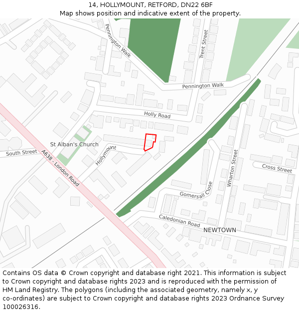 14, HOLLYMOUNT, RETFORD, DN22 6BF: Location map and indicative extent of plot