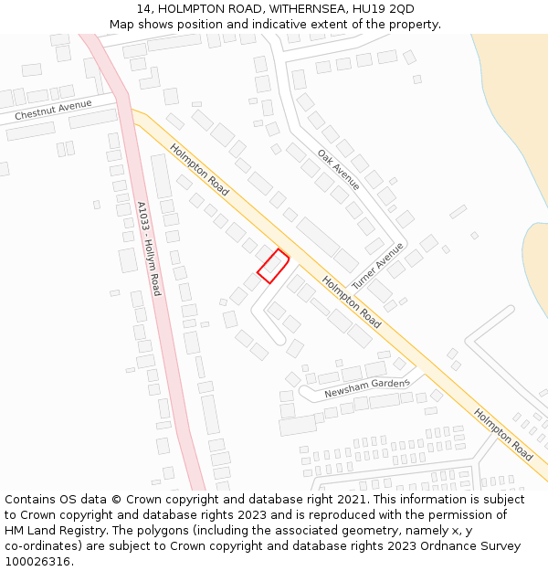 14, HOLMPTON ROAD, WITHERNSEA, HU19 2QD: Location map and indicative extent of plot