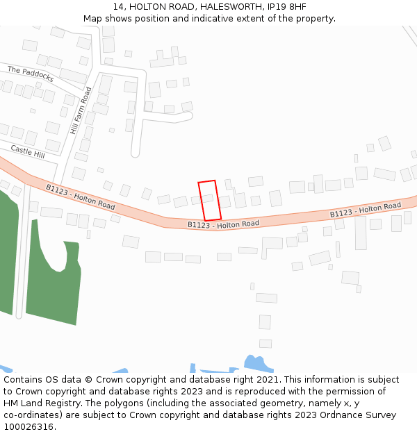 14, HOLTON ROAD, HALESWORTH, IP19 8HF: Location map and indicative extent of plot