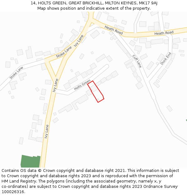 14, HOLTS GREEN, GREAT BRICKHILL, MILTON KEYNES, MK17 9AJ: Location map and indicative extent of plot