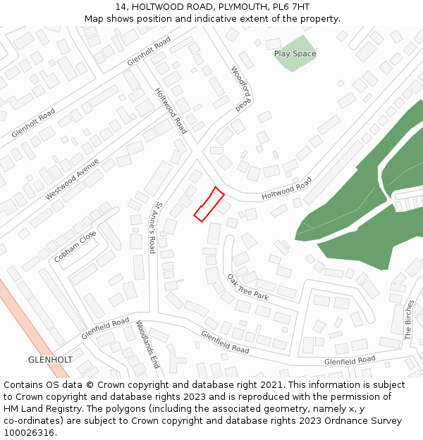 14, HOLTWOOD ROAD, PLYMOUTH, PL6 7HT: Location map and indicative extent of plot