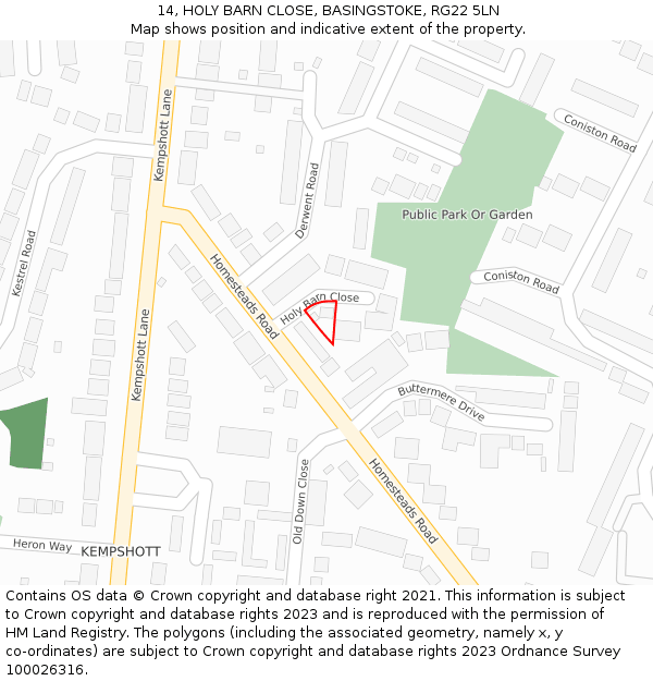14, HOLY BARN CLOSE, BASINGSTOKE, RG22 5LN: Location map and indicative extent of plot