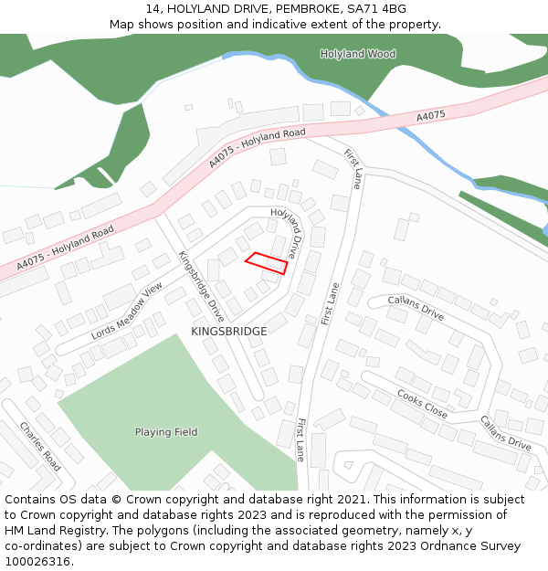 14, HOLYLAND DRIVE, PEMBROKE, SA71 4BG: Location map and indicative extent of plot
