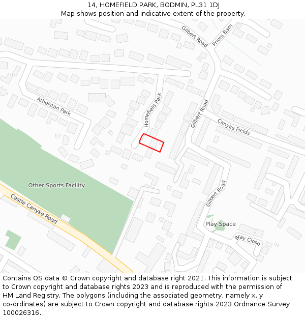 14, HOMEFIELD PARK, BODMIN, PL31 1DJ: Location map and indicative extent of plot