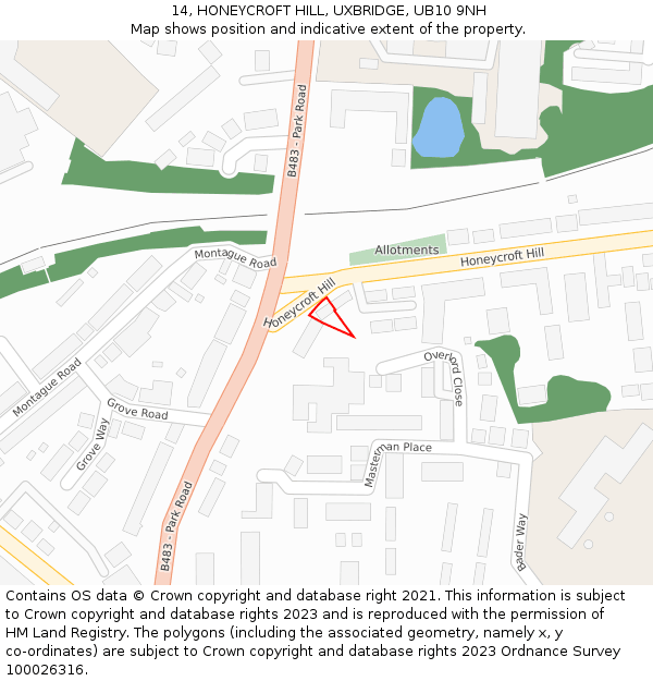 14, HONEYCROFT HILL, UXBRIDGE, UB10 9NH: Location map and indicative extent of plot