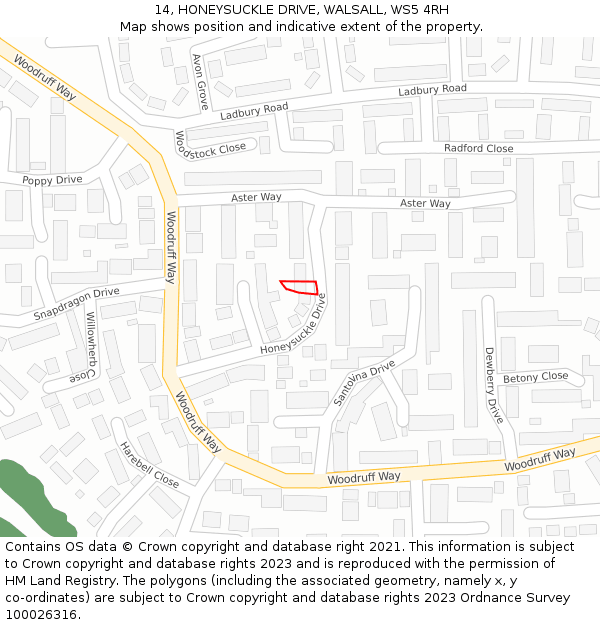 14, HONEYSUCKLE DRIVE, WALSALL, WS5 4RH: Location map and indicative extent of plot