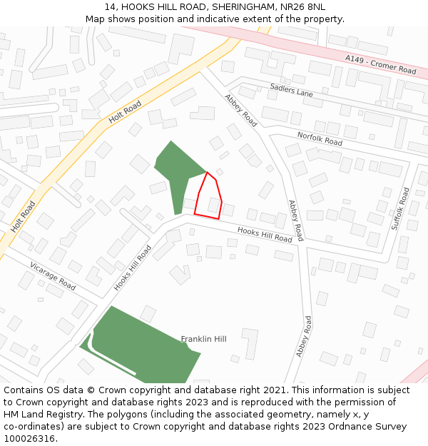 14, HOOKS HILL ROAD, SHERINGHAM, NR26 8NL: Location map and indicative extent of plot