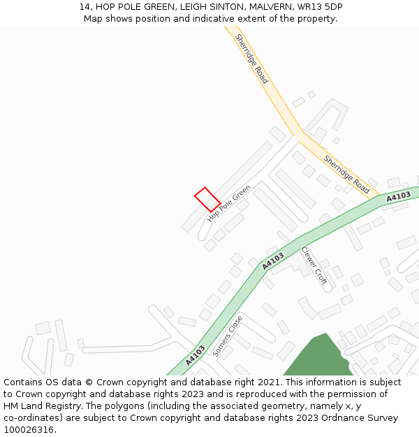 14, HOP POLE GREEN, LEIGH SINTON, MALVERN, WR13 5DP: Location map and indicative extent of plot