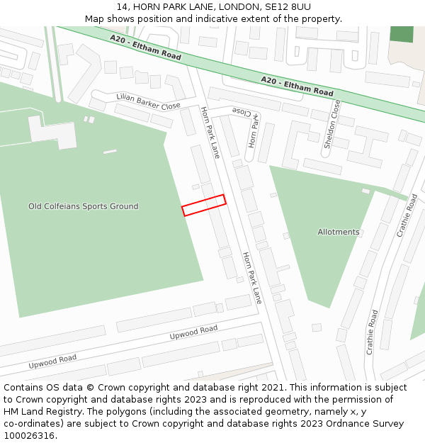 14, HORN PARK LANE, LONDON, SE12 8UU: Location map and indicative extent of plot