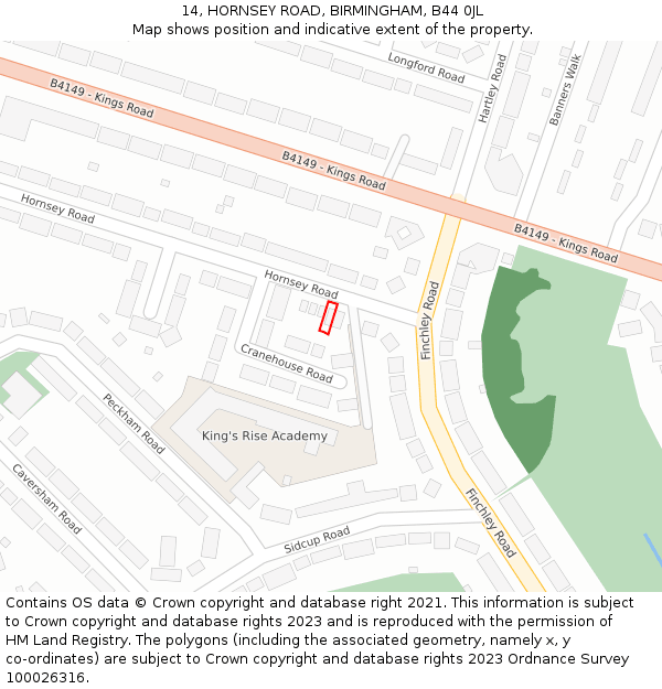 14, HORNSEY ROAD, BIRMINGHAM, B44 0JL: Location map and indicative extent of plot