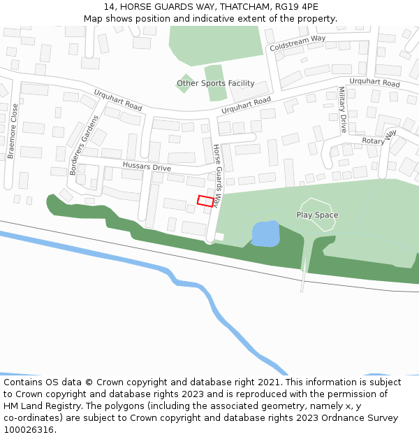 14, HORSE GUARDS WAY, THATCHAM, RG19 4PE: Location map and indicative extent of plot