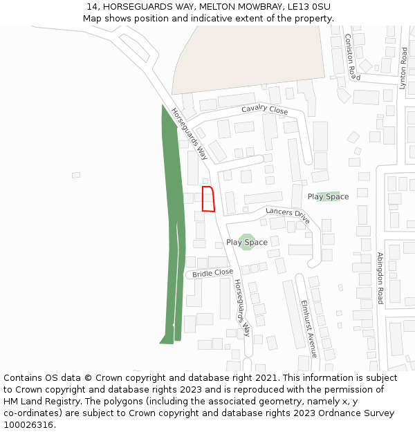 14, HORSEGUARDS WAY, MELTON MOWBRAY, LE13 0SU: Location map and indicative extent of plot