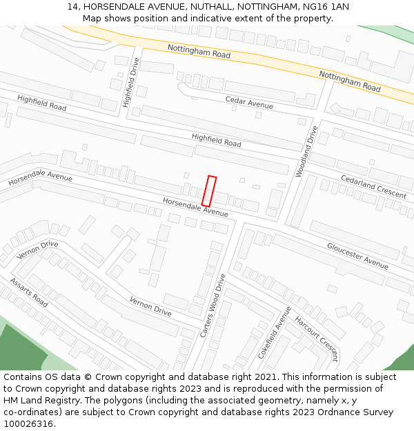 14, HORSENDALE AVENUE, NUTHALL, NOTTINGHAM, NG16 1AN: Location map and indicative extent of plot