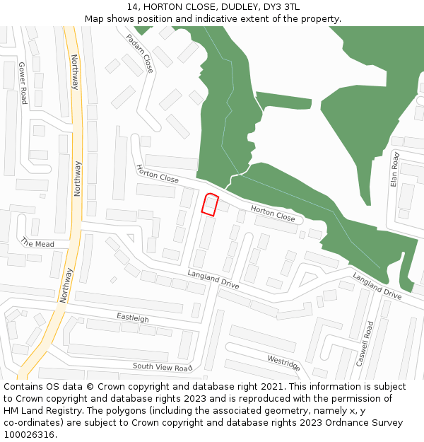 14, HORTON CLOSE, DUDLEY, DY3 3TL: Location map and indicative extent of plot