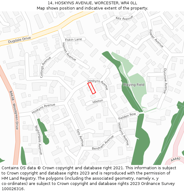 14, HOSKYNS AVENUE, WORCESTER, WR4 0LL: Location map and indicative extent of plot