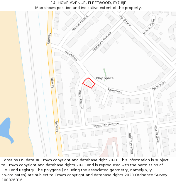 14, HOVE AVENUE, FLEETWOOD, FY7 8JE: Location map and indicative extent of plot