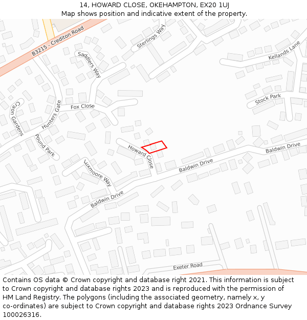 14, HOWARD CLOSE, OKEHAMPTON, EX20 1UJ: Location map and indicative extent of plot