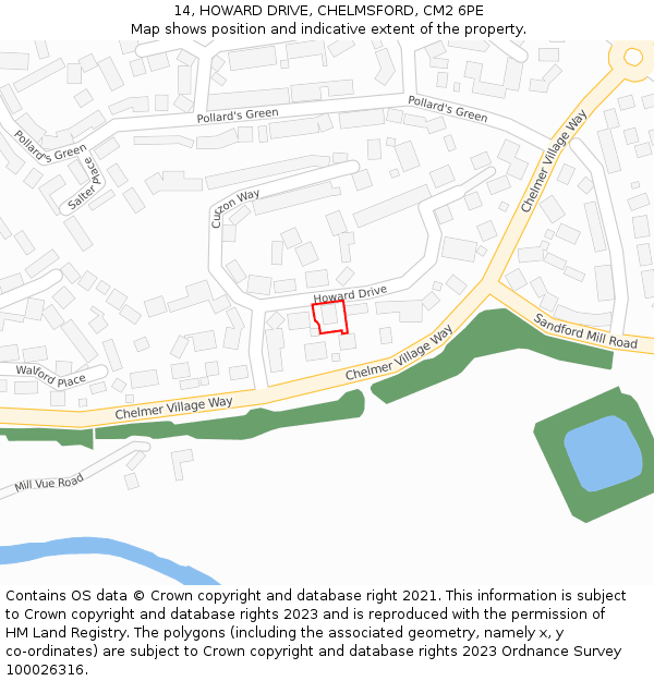 14, HOWARD DRIVE, CHELMSFORD, CM2 6PE: Location map and indicative extent of plot
