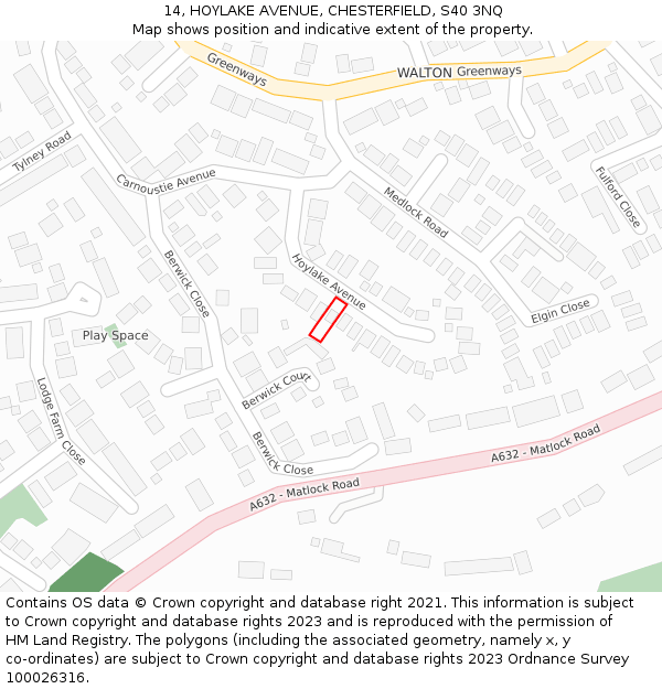 14, HOYLAKE AVENUE, CHESTERFIELD, S40 3NQ: Location map and indicative extent of plot