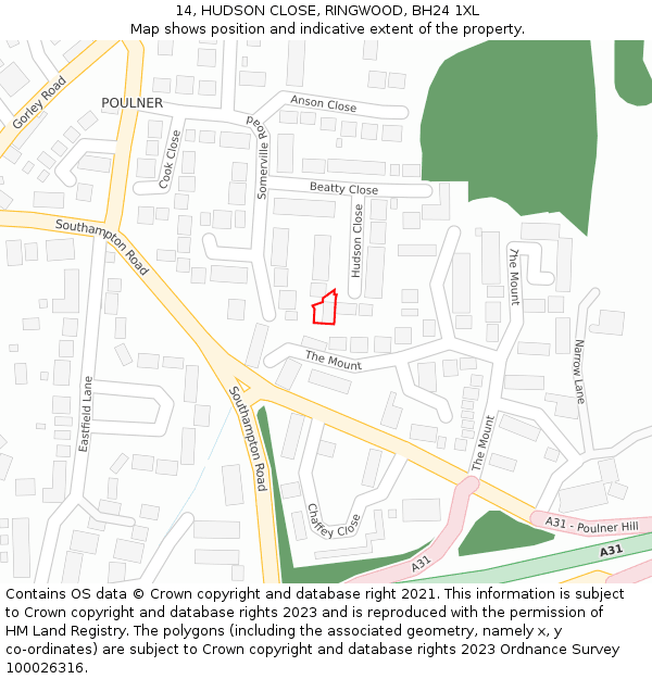 14, HUDSON CLOSE, RINGWOOD, BH24 1XL: Location map and indicative extent of plot