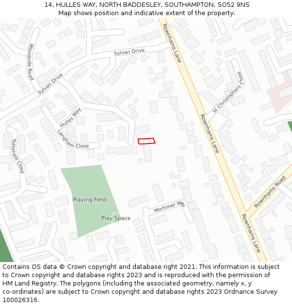 14, HULLES WAY, NORTH BADDESLEY, SOUTHAMPTON, SO52 9NS: Location map and indicative extent of plot