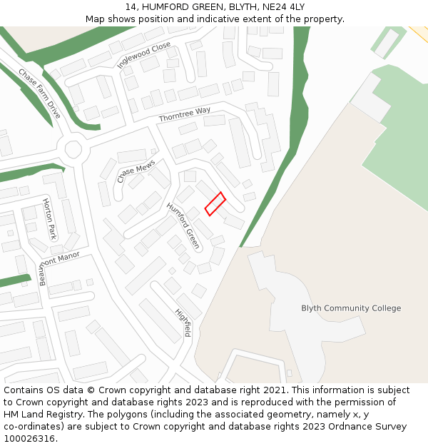 14, HUMFORD GREEN, BLYTH, NE24 4LY: Location map and indicative extent of plot