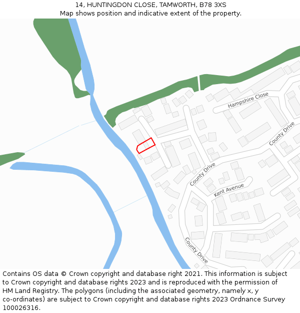 14, HUNTINGDON CLOSE, TAMWORTH, B78 3XS: Location map and indicative extent of plot