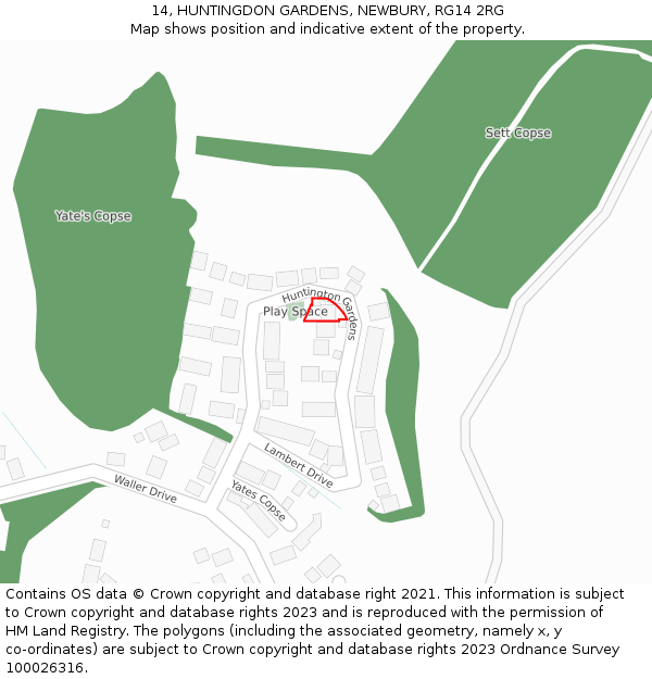 14, HUNTINGDON GARDENS, NEWBURY, RG14 2RG: Location map and indicative extent of plot