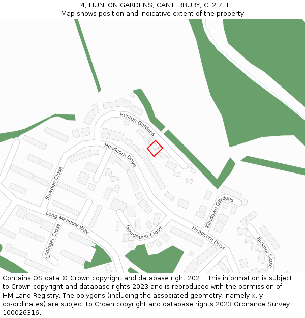 14, HUNTON GARDENS, CANTERBURY, CT2 7TT: Location map and indicative extent of plot