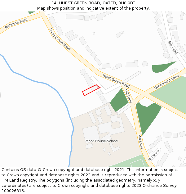 14, HURST GREEN ROAD, OXTED, RH8 9BT: Location map and indicative extent of plot