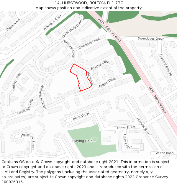14, HURSTWOOD, BOLTON, BL1 7BG: Location map and indicative extent of plot