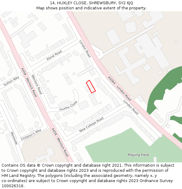 14, HUXLEY CLOSE, SHREWSBURY, SY2 6JQ: Location map and indicative extent of plot