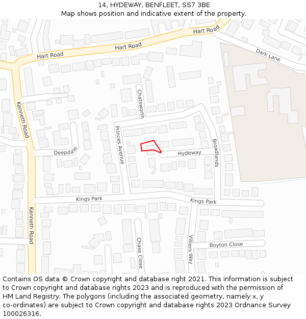 14, HYDEWAY, BENFLEET, SS7 3BE: Location map and indicative extent of plot