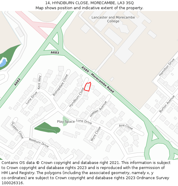 14, HYNDBURN CLOSE, MORECAMBE, LA3 3SQ: Location map and indicative extent of plot