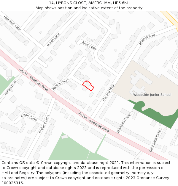 14, HYRONS CLOSE, AMERSHAM, HP6 6NH: Location map and indicative extent of plot