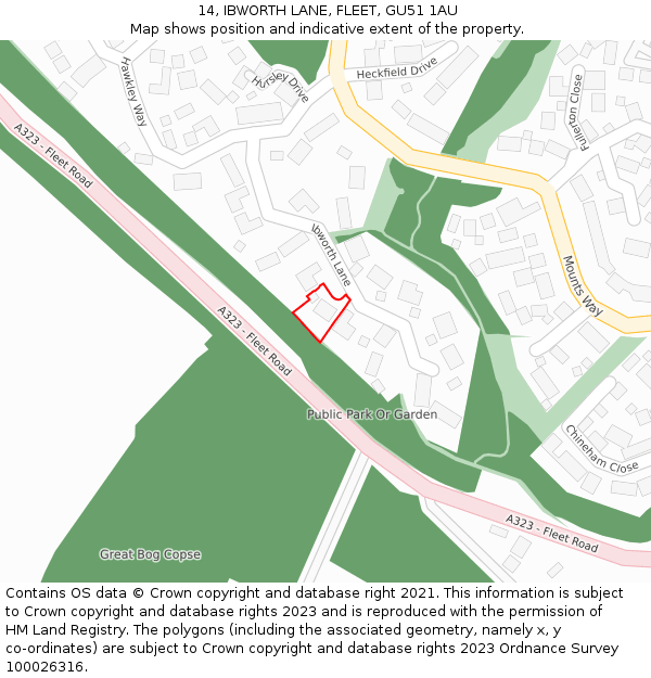 14, IBWORTH LANE, FLEET, GU51 1AU: Location map and indicative extent of plot