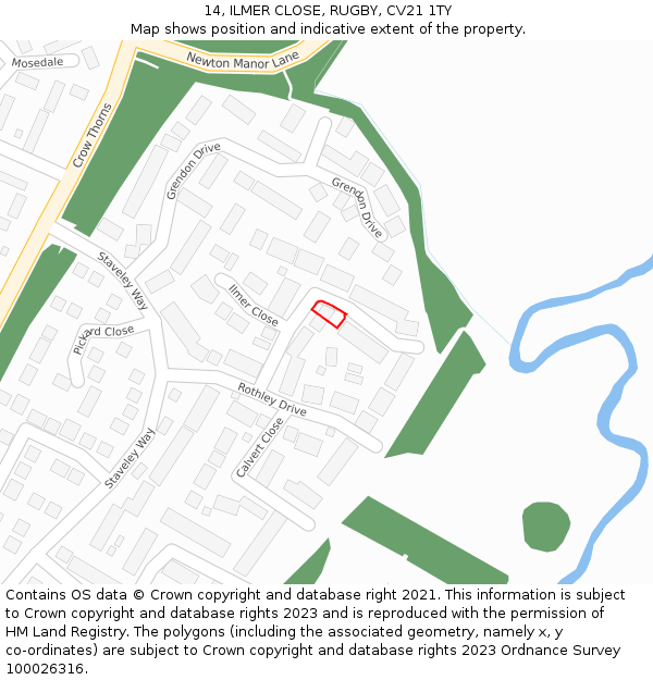 14, ILMER CLOSE, RUGBY, CV21 1TY: Location map and indicative extent of plot