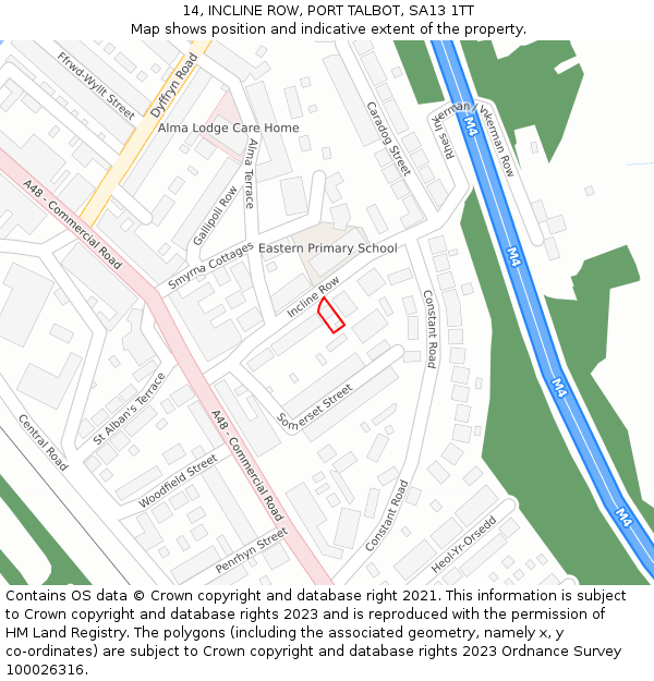 14, INCLINE ROW, PORT TALBOT, SA13 1TT: Location map and indicative extent of plot