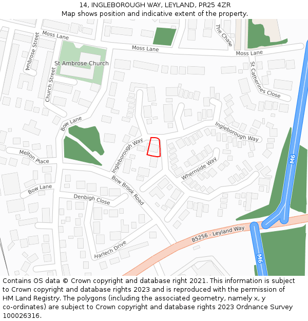 14, INGLEBOROUGH WAY, LEYLAND, PR25 4ZR: Location map and indicative extent of plot