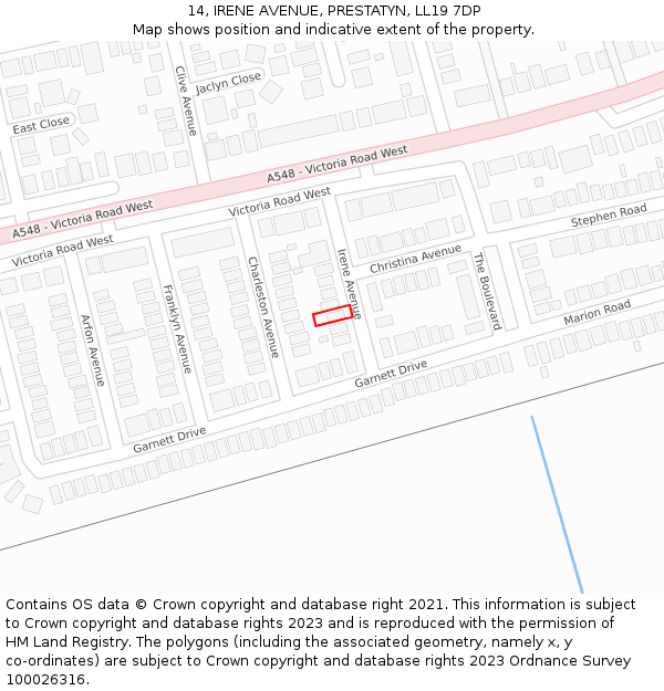 14, IRENE AVENUE, PRESTATYN, LL19 7DP: Location map and indicative extent of plot