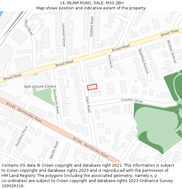 14, IRLAM ROAD, SALE, M33 2BH: Location map and indicative extent of plot