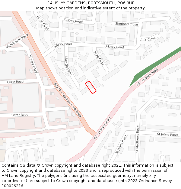 14, ISLAY GARDENS, PORTSMOUTH, PO6 3UF: Location map and indicative extent of plot