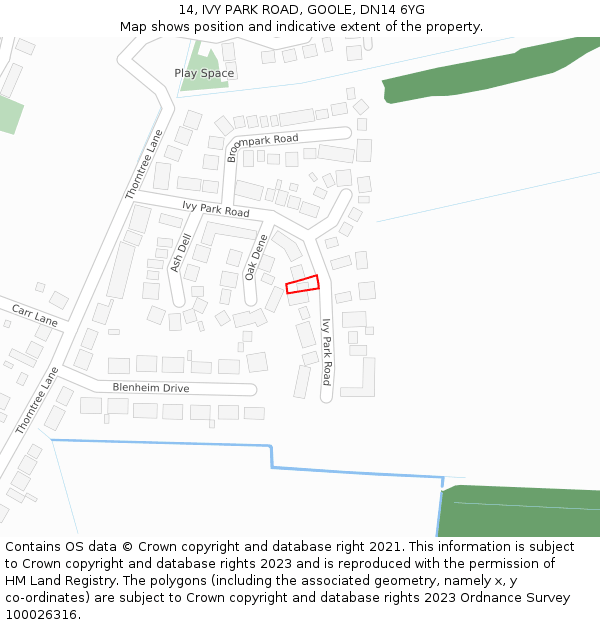 14, IVY PARK ROAD, GOOLE, DN14 6YG: Location map and indicative extent of plot